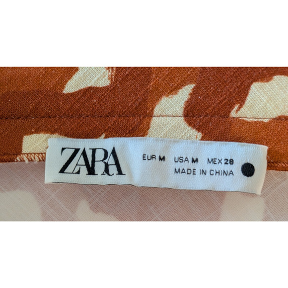 Zara Orange Linen Blend Maxi Skirt M Abstract Print Beaded Belt Side Zip - Picture 4 of 8